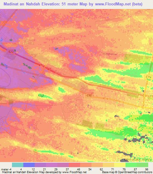 Madinat an Nahdah,United Arab Emirates Elevation Map