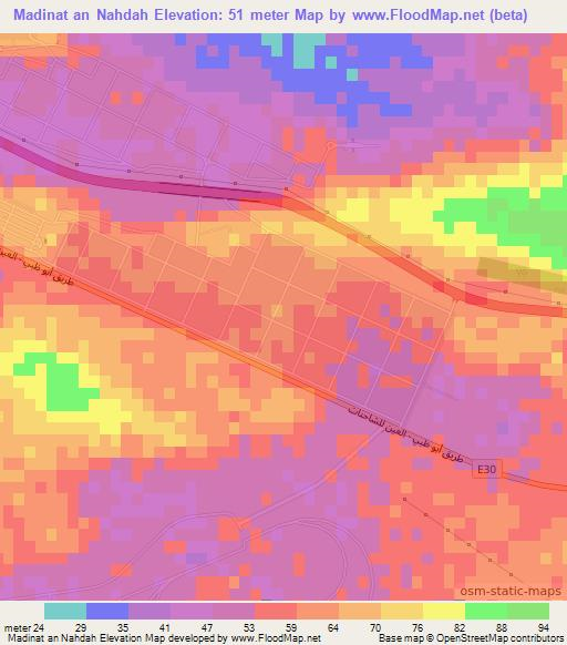 Madinat an Nahdah,United Arab Emirates Elevation Map