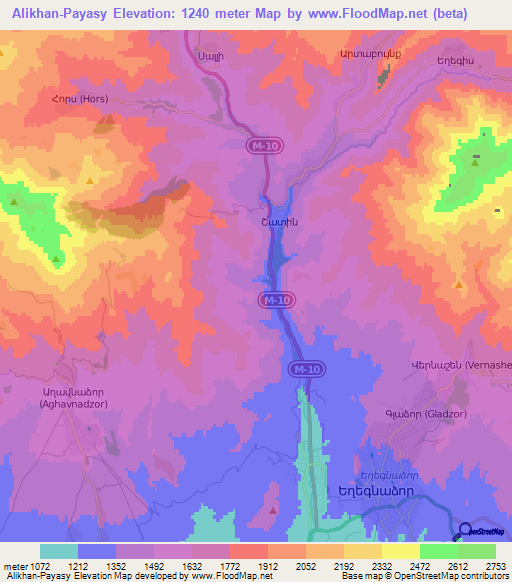 Alikhan-Payasy,Armenia Elevation Map