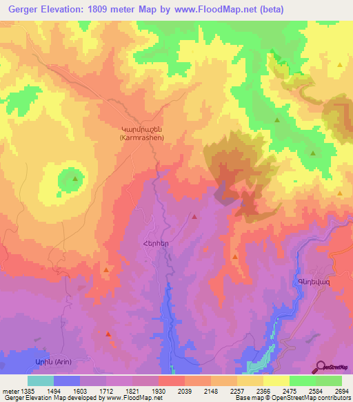 Gerger,Armenia Elevation Map