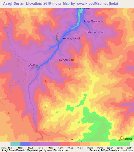 Asagi Surtan,Azerbaijan Elevation Map