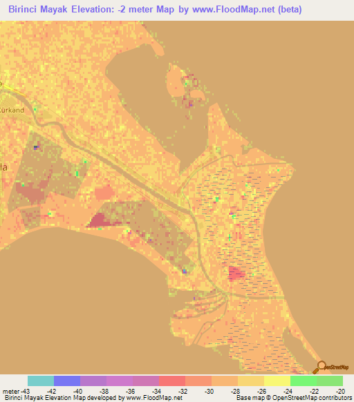 Birinci Mayak,Azerbaijan Elevation Map