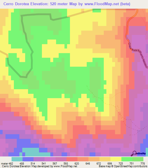 Cerro Dorotea,Chile Elevation Map