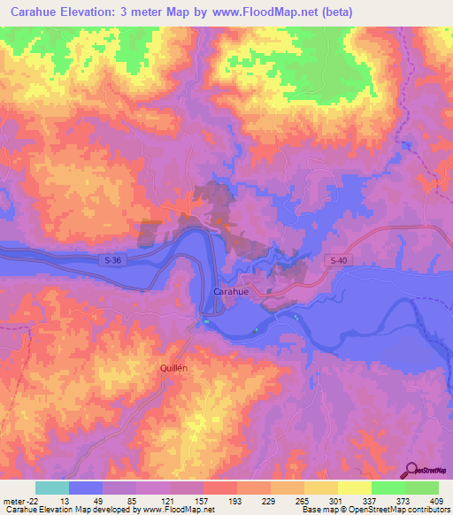 Carahue,Chile Elevation Map
