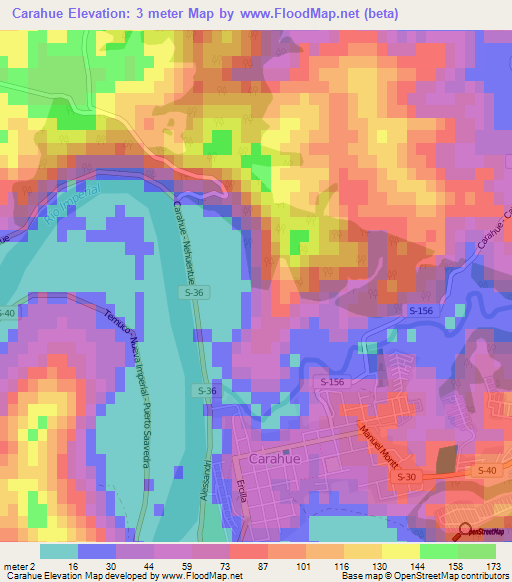 Carahue,Chile Elevation Map