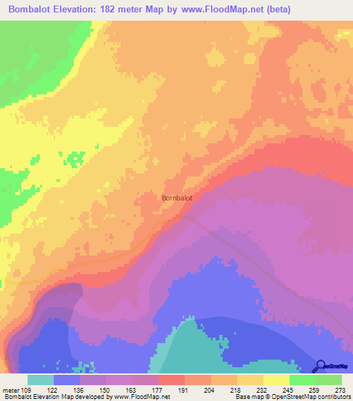Bombalot,Chile Elevation Map