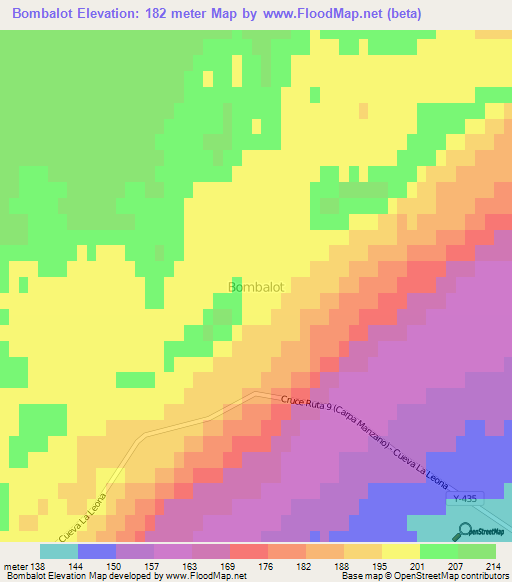 Bombalot,Chile Elevation Map