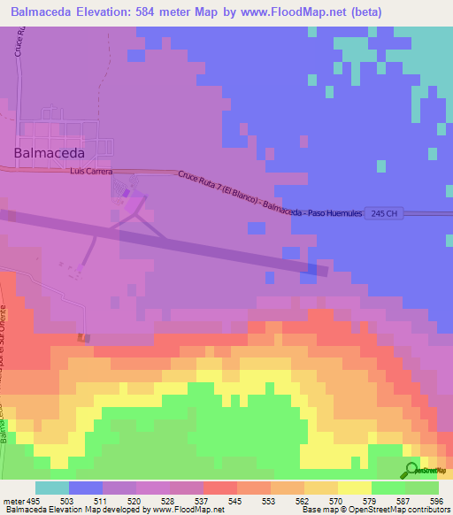 Balmaceda,Chile Elevation Map