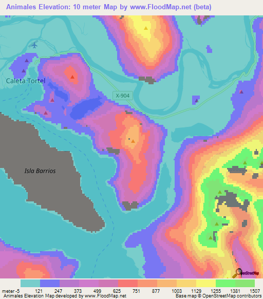 Animales,Chile Elevation Map