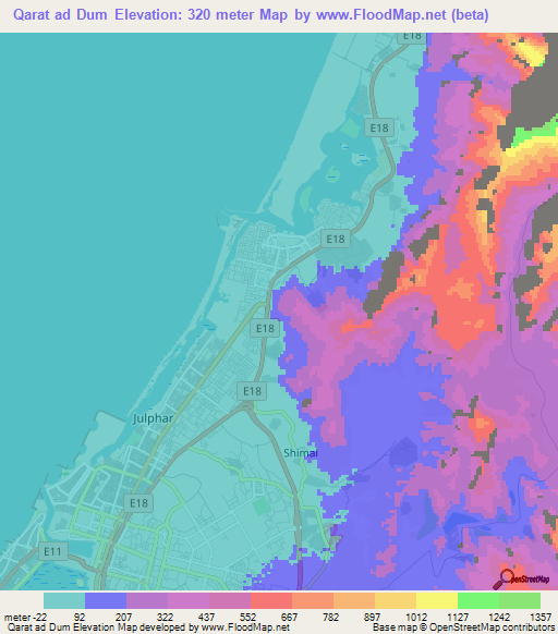 Qarat ad Dum,United Arab Emirates Elevation Map