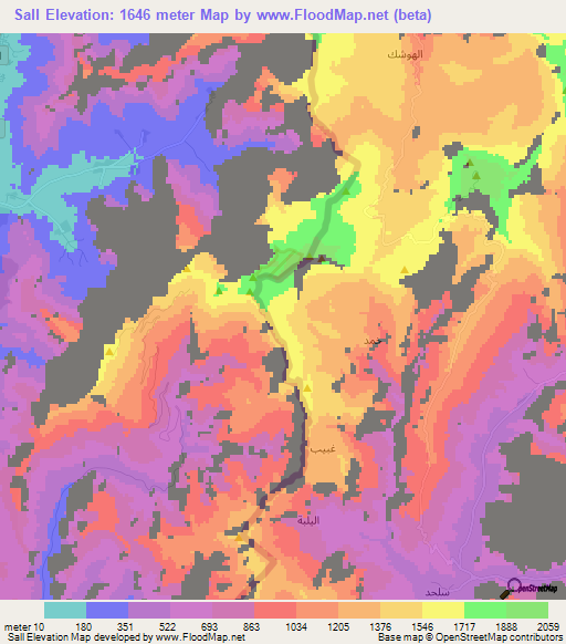 Sall,United Arab Emirates Elevation Map