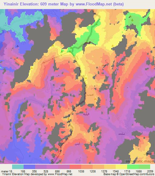 Yinainir,United Arab Emirates Elevation Map
