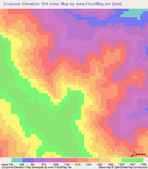 Zouponte,Bolivia Elevation Map