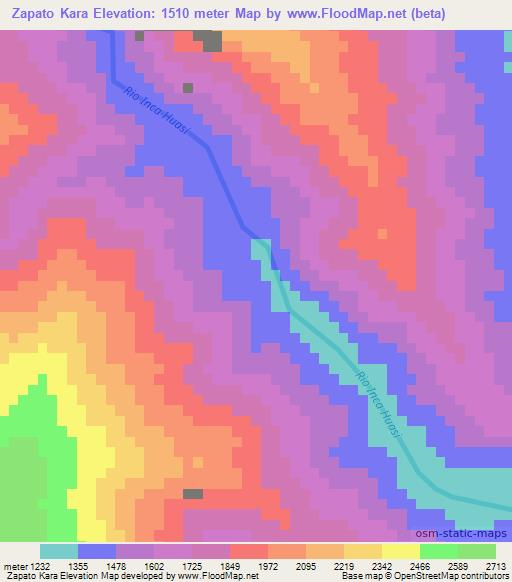 Zapato Kara,Bolivia Elevation Map