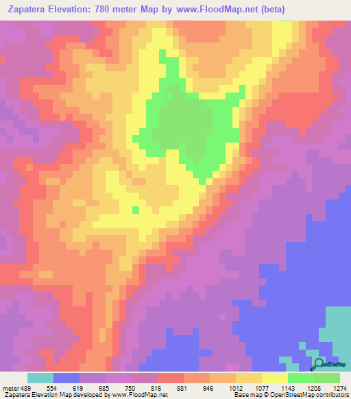 Zapatera,Bolivia Elevation Map