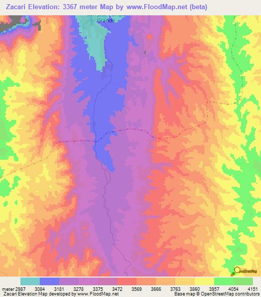 Zacari,Bolivia Elevation Map