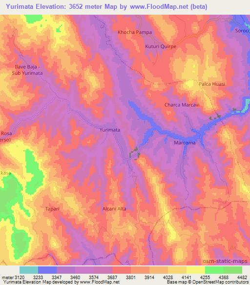 Yurimata,Bolivia Elevation Map
