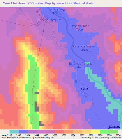 Yura,Bolivia Elevation Map