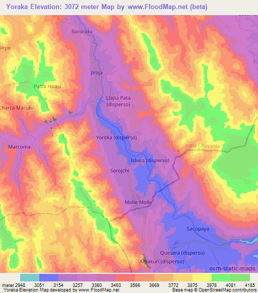 Yoraka,Bolivia Elevation Map