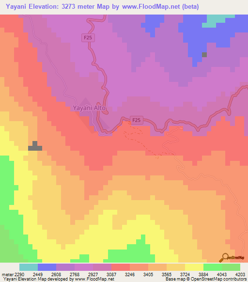 Yayani,Bolivia Elevation Map