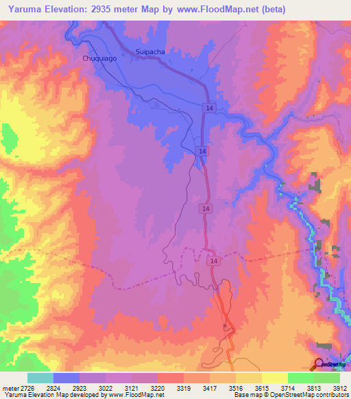Yaruma,Bolivia Elevation Map
