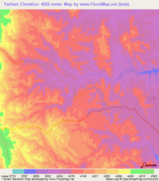 Yarilani,Bolivia Elevation Map