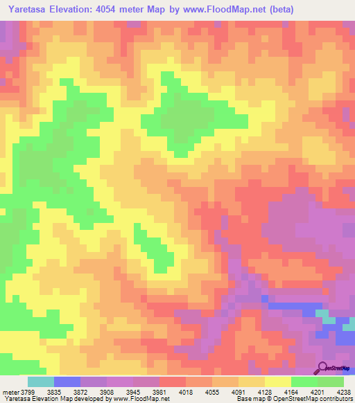 Yaretasa,Bolivia Elevation Map