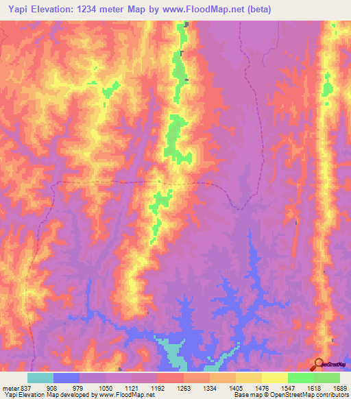Yapi,Bolivia Elevation Map