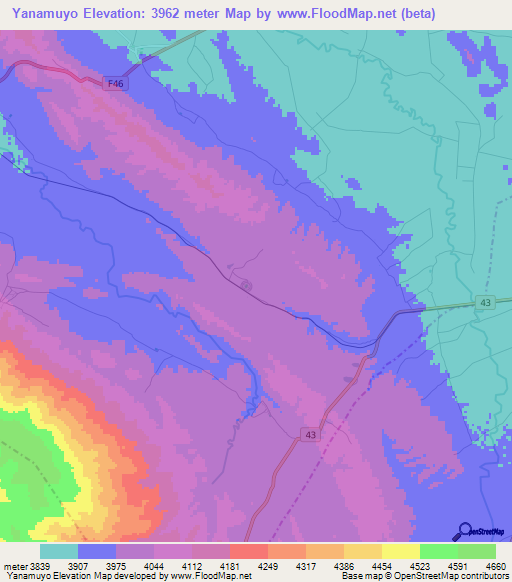 Yanamuyo,Bolivia Elevation Map
