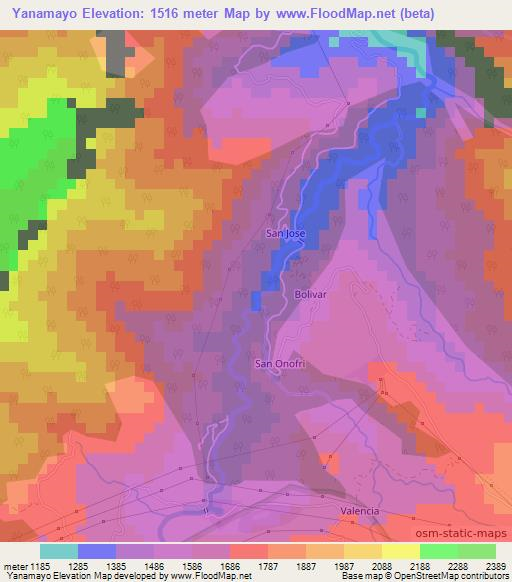 Yanamayo,Bolivia Elevation Map