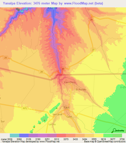Yanalpa,Bolivia Elevation Map