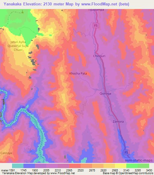 Yanakaka,Bolivia Elevation Map