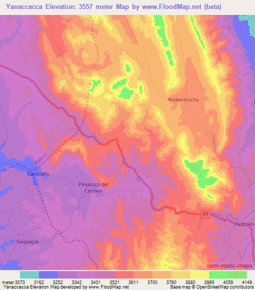Yanaccacca,Bolivia Elevation Map