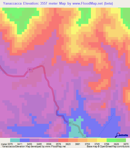Yanaccacca,Bolivia Elevation Map