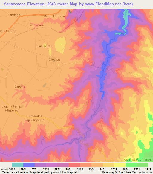Yanaccacca,Bolivia Elevation Map