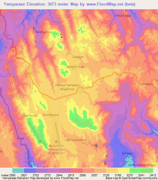 Yamparaez,Bolivia Elevation Map