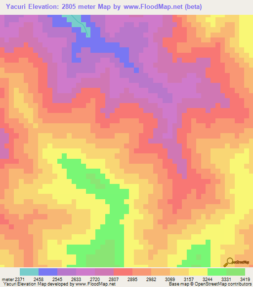 Yacuri,Bolivia Elevation Map