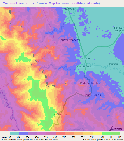 Yacuma,Bolivia Elevation Map