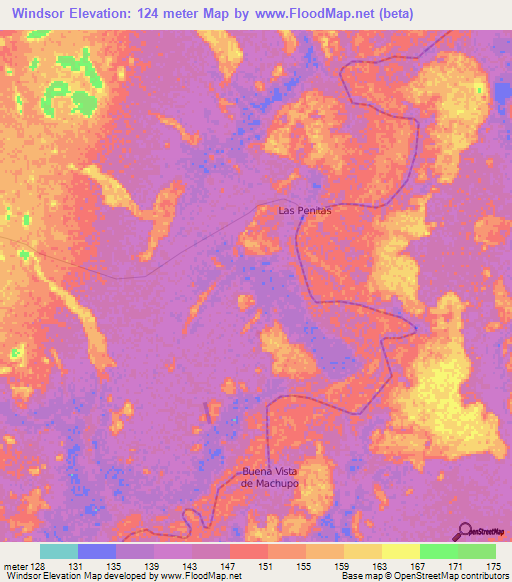 Windsor,Bolivia Elevation Map