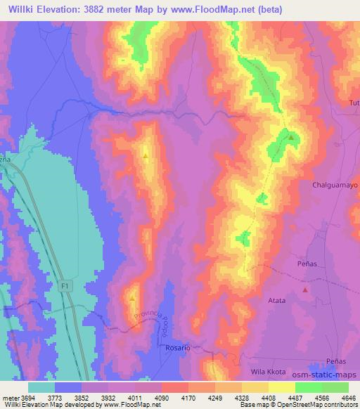 Willki,Bolivia Elevation Map
