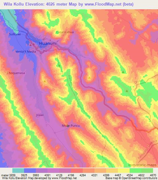 Wila Kollu,Bolivia Elevation Map