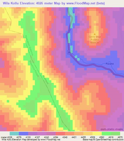 Wila Kollu,Bolivia Elevation Map