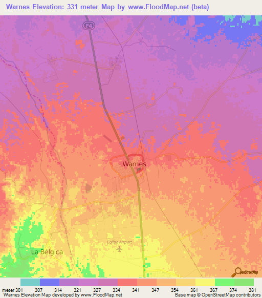 Warnes,Bolivia Elevation Map