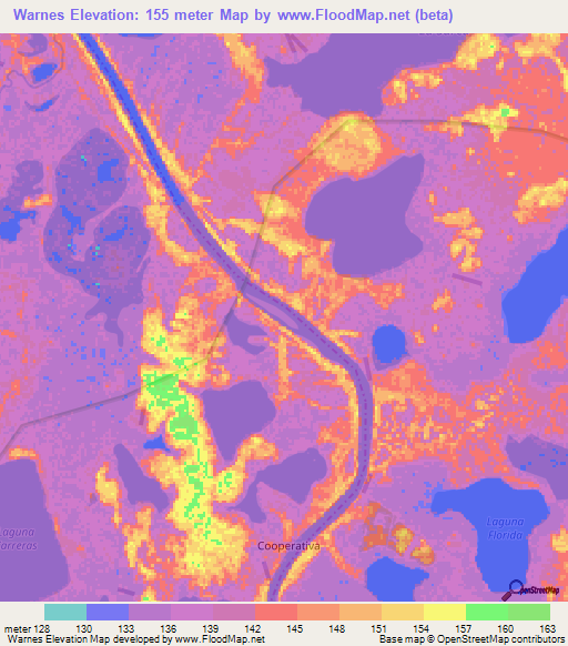 Warnes,Bolivia Elevation Map