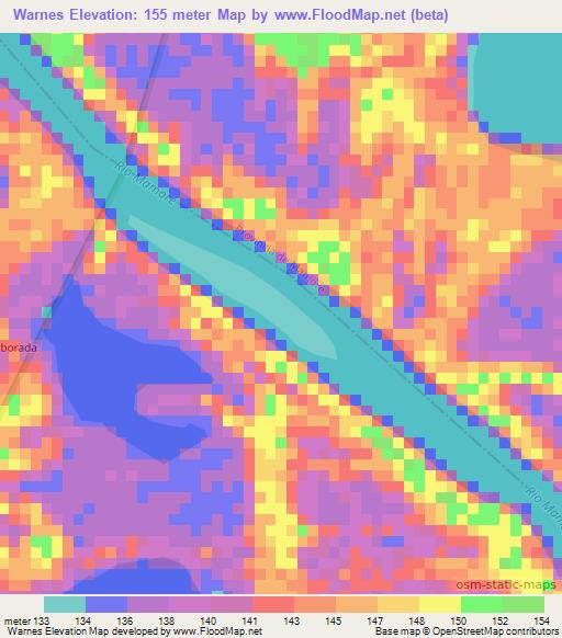 Warnes,Bolivia Elevation Map
