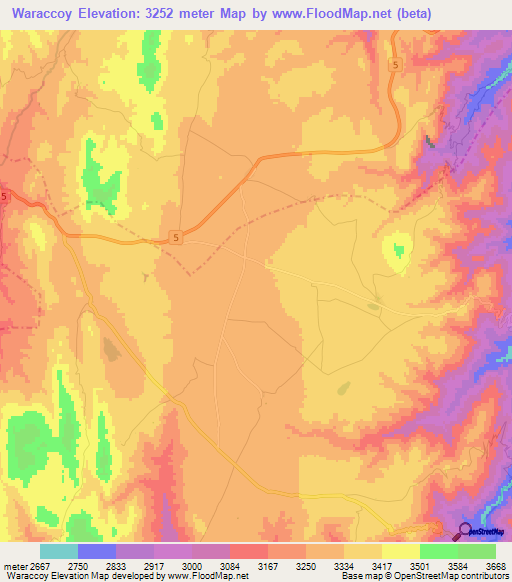 Waraccoy,Bolivia Elevation Map