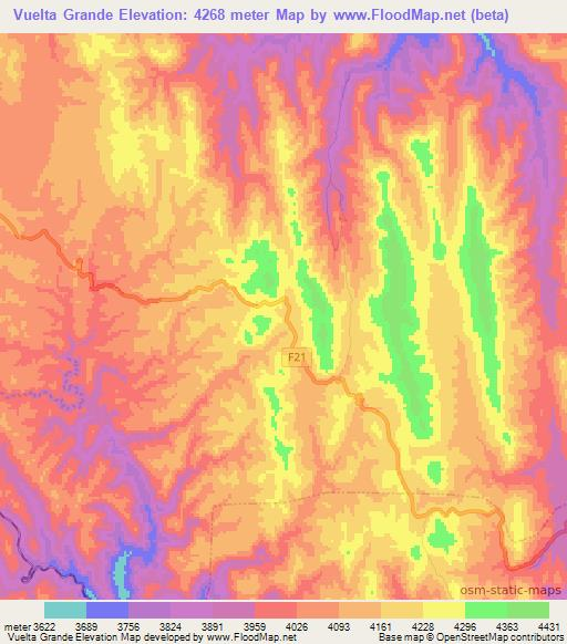 Vuelta Grande,Bolivia Elevation Map