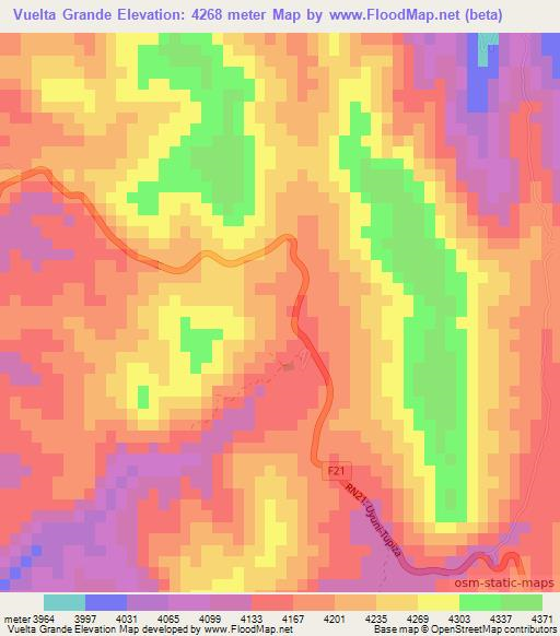 Vuelta Grande,Bolivia Elevation Map