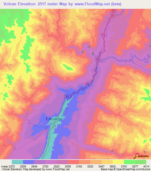 Volcan,Bolivia Elevation Map