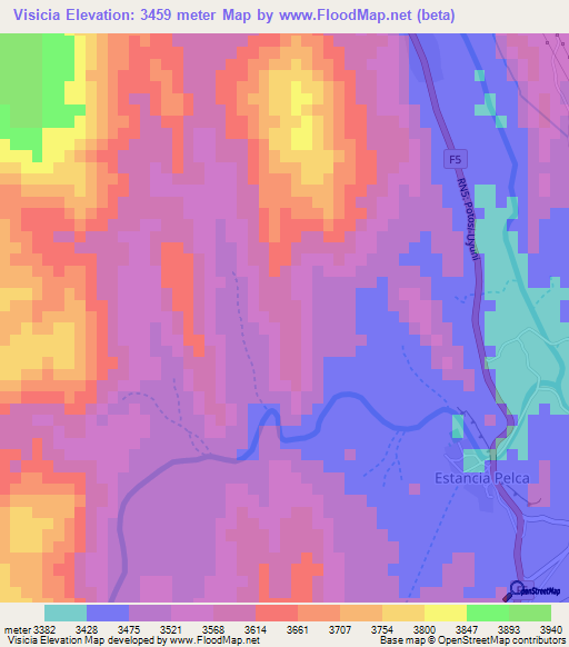 Visicia,Bolivia Elevation Map